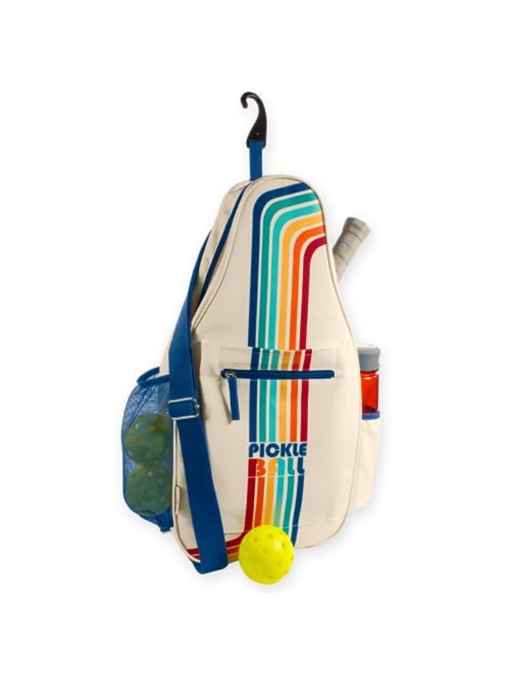 Canvas Pickleball Sling Bag Holds 4 Paddles Fence Hook Water Bottle Holder